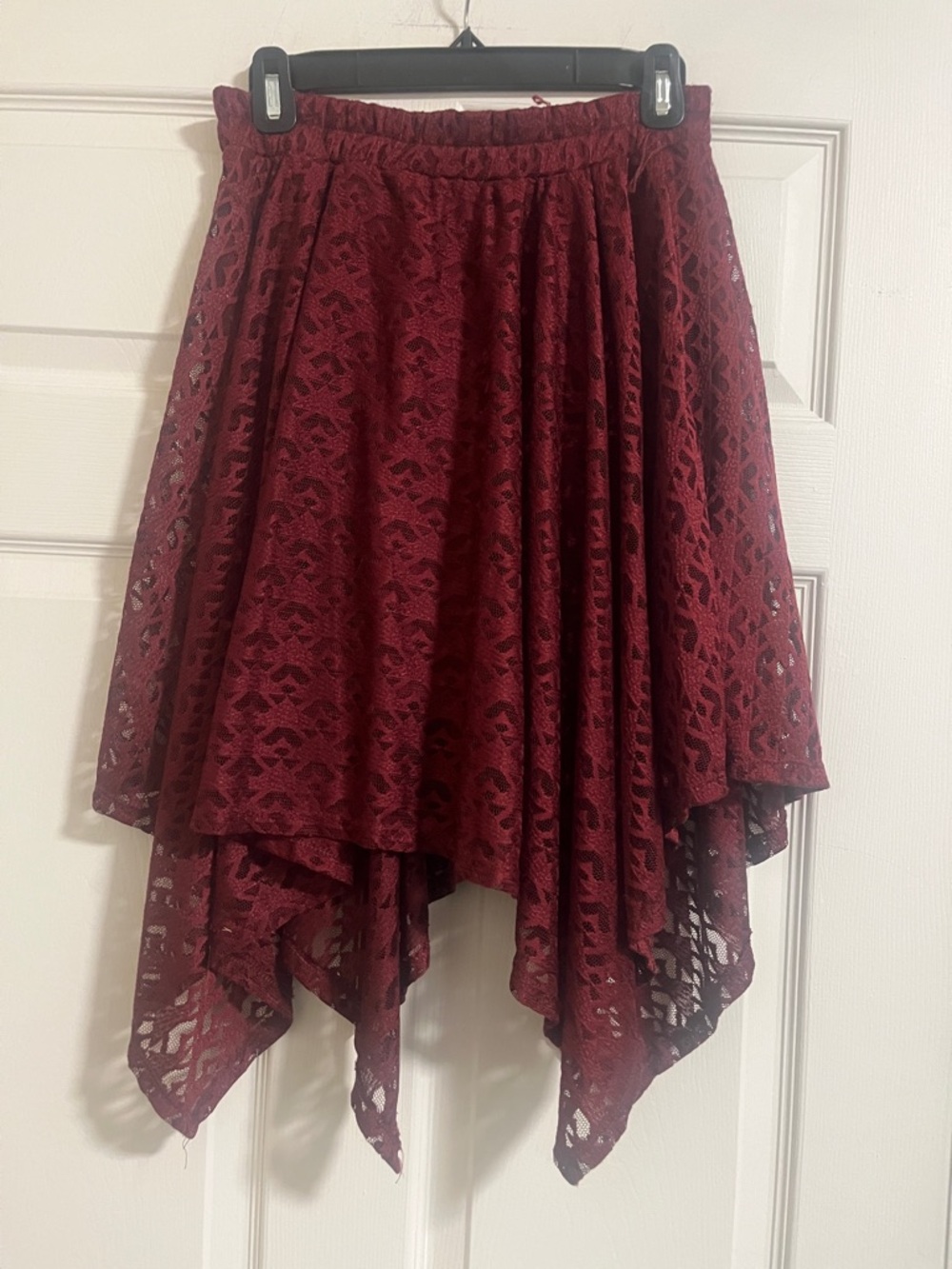 Lace Handkerchief Hem Skirt - Burgundy with belt loops